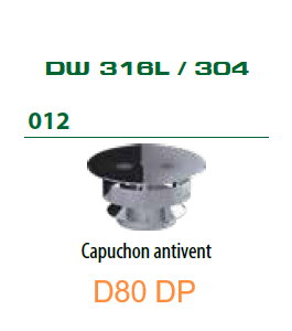 012 Chapeau anti-vent D80 DP INOX Pellets DINAK