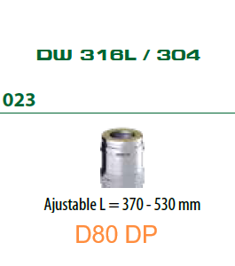 023 Elément ajustable droit 370-530mm D80 DP INOX Pellets DINAK
