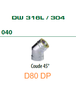 040 Coude 45° D80 DP INOX Pellets DINAK
