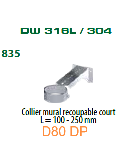 835 Collier mural recoupable court 100-250mm D80 DP INOX Pellets DINAK
