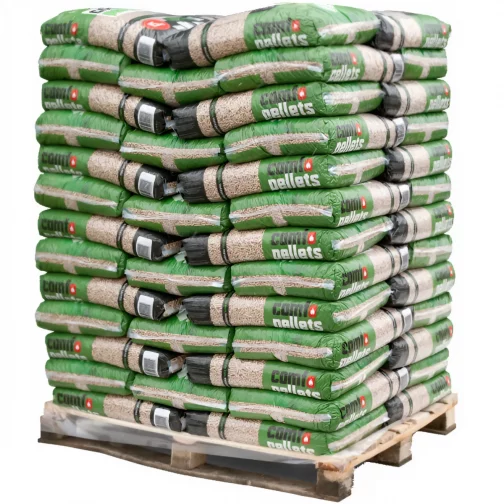 Palette de 65 sacs Comfo Pellets 15kg, pellets certifiés ENplus, livraison gratuite Liège Namur Ciney achat prix qualité service boismoderne bmenergies belgique