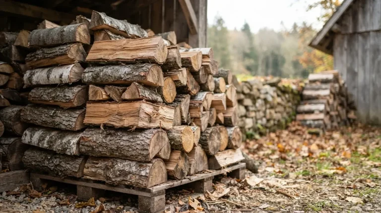 :* Une pile de bûches de bois de chauffage